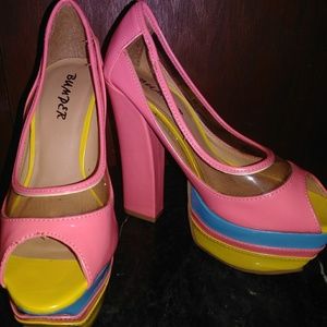Sexy Pink Bumper platform Chunky Heels